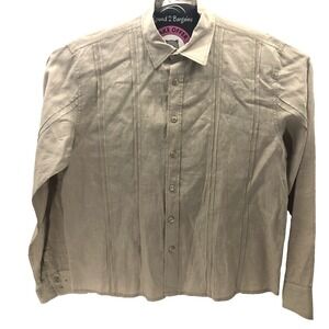 Debackers Button Shirt Men XL Khaki Designer Linen Long Sleeve relax fit